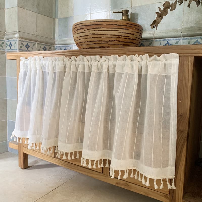 American Style Dustproof Semi-Curtain Bookcase Cabinet Door Curtain Modern Minimalist Stripe Pattern No-Punching Magic Tape