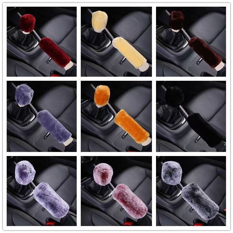Winter Plush Car Gear Shift Cover, Shift Lever Cover, Beige Handbrake Cover, Gear Knob Cover, Suitable for Automatic and Manual Transmission