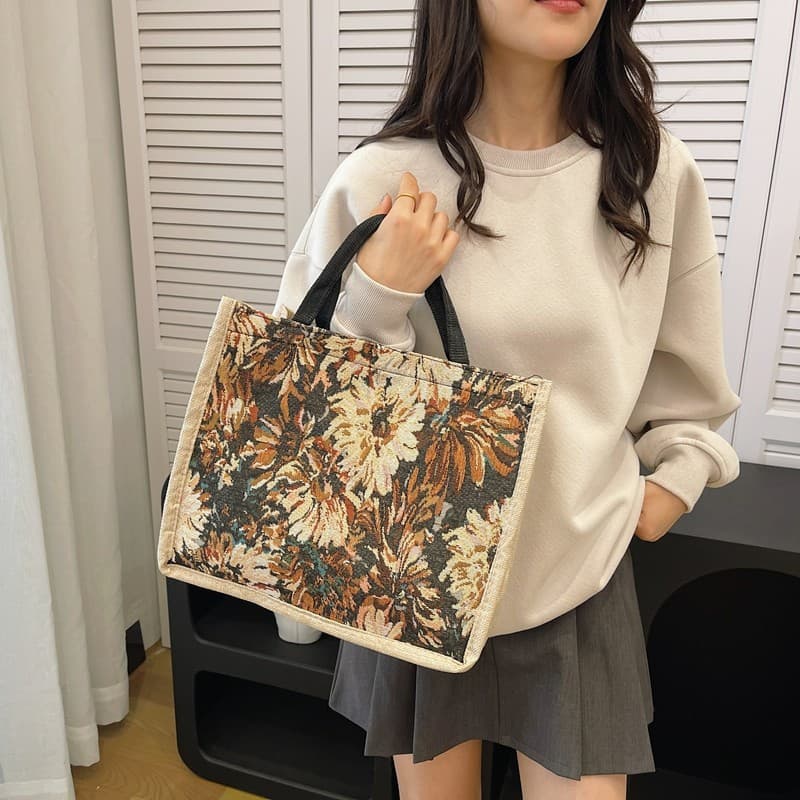 Non-woven Handheld Lunch Bag Women 2025 New Casual Outing Mommy Bag Japanese Hemp Cloth Student Tote Lunch Bag