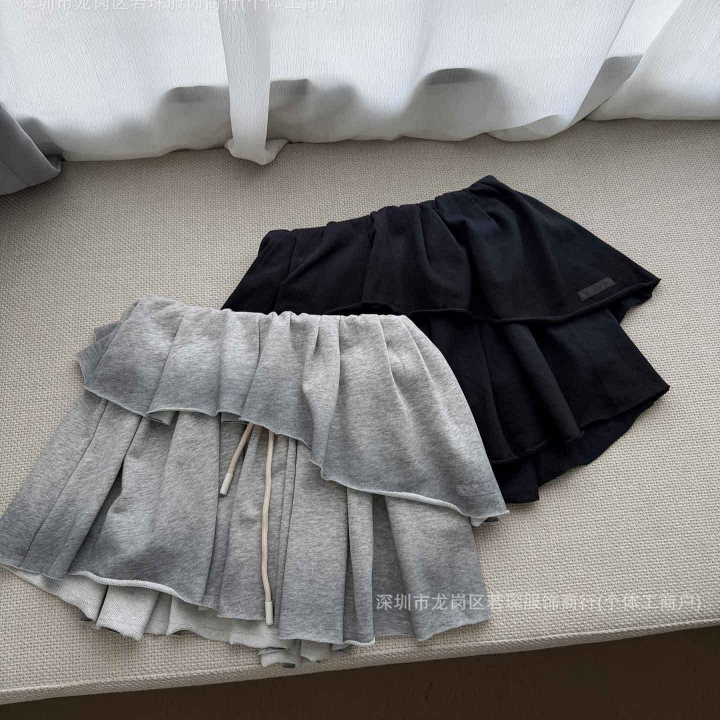 Authentic Version! 2026 Summer New Irregular Gradient Diagonal Cut Cake Skirt Double Layer Design Drawstring Skirt