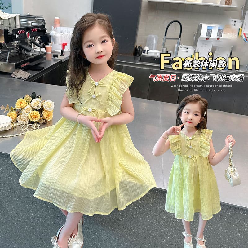 Girls' Vest Dress Resort Style 2025 New Children's Beach Dress Fashionable Girls' Midi Dress Summer Korean Style