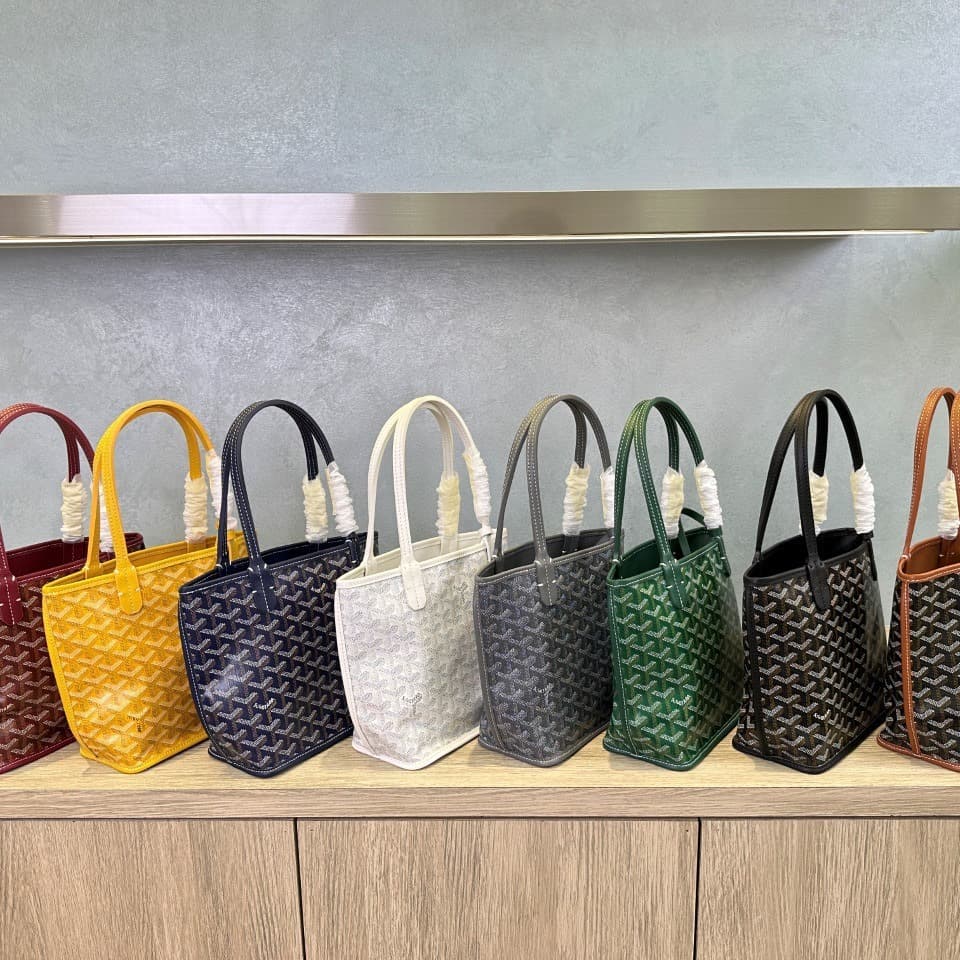 Goyard Cotton-Linen Mini Shopping Bag Dog Tooth Bag Basket Bag Pebble Grain Cowhide Leather Handheld Shoulder Tote Bag