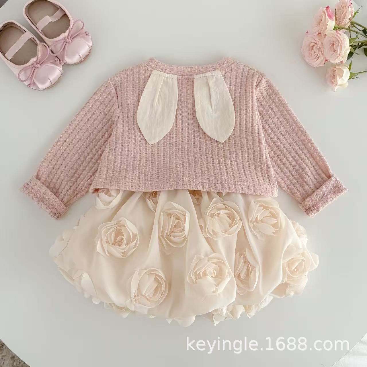 Girls Korean Style Spring Coat Baby Pink Cardigan Children's Fashion Spring Dress Birthday Party Princess Dress