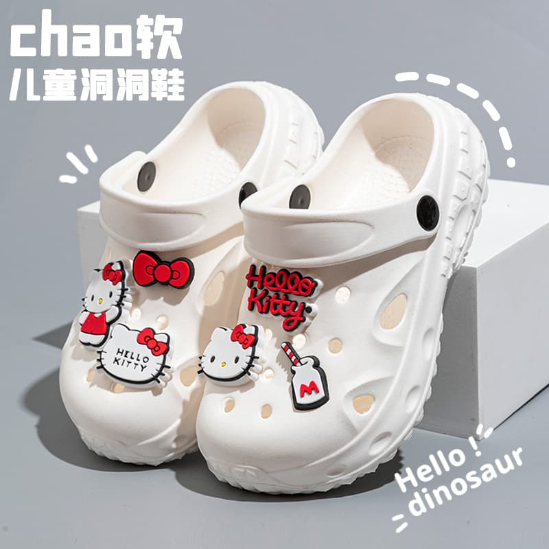 Trendy cute KT cat clogs for girls, perfect for summer, versatile, non-slip, soft-soled, baby beach shoes, summer sandals for girls.