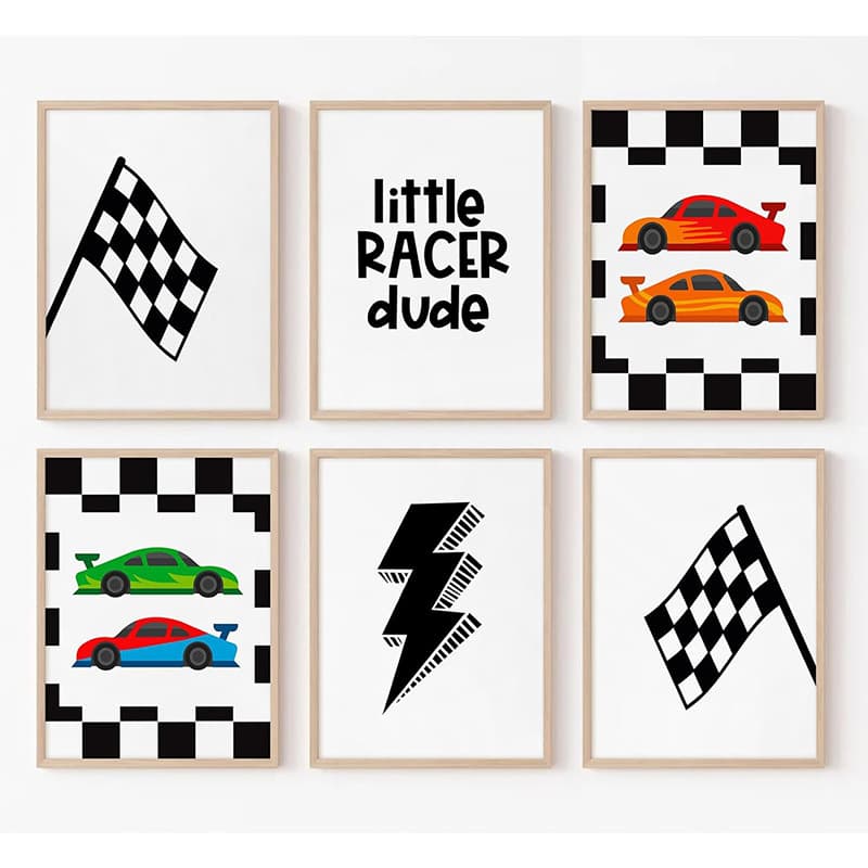 Racing Wall Art Picture Boys Room Wall Decor Kindergarten Canvas Wall Art Kids Play