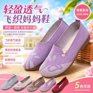 Spring/Summer Cross-border TEMU Large Size Barcode Labeling Comfortable Women's Cloth Shoes Slip-on Flywoven Mesh Shoes Mother Shoes
