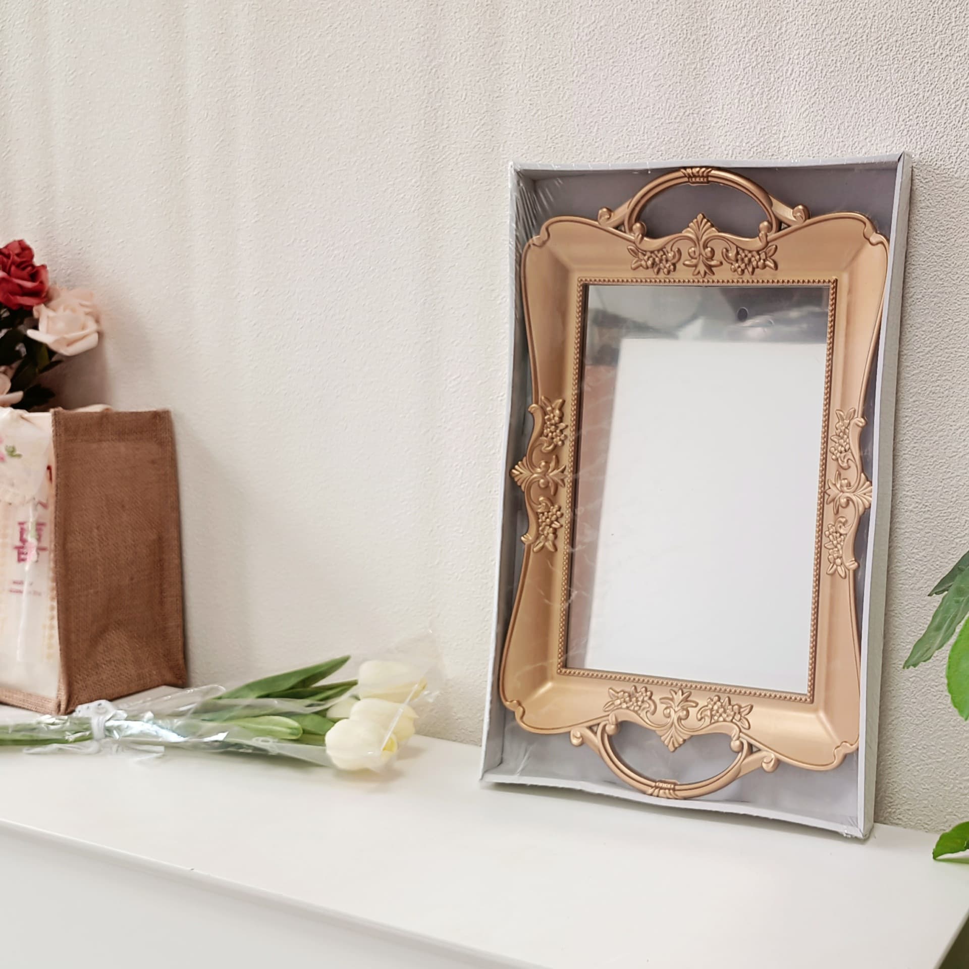 Lolita Vintage Mirror Tray Afternoon Tea Dessert Tray Wedding Favor Photo Prop Storage Tray