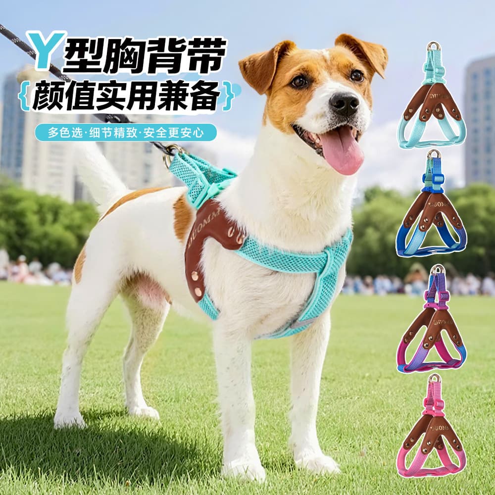 Lightweight Dog Harness with Leash, Nighttime Walking Harness, Breathable Y-Shaped Non-Choking Pet Harness, Fully Reflective