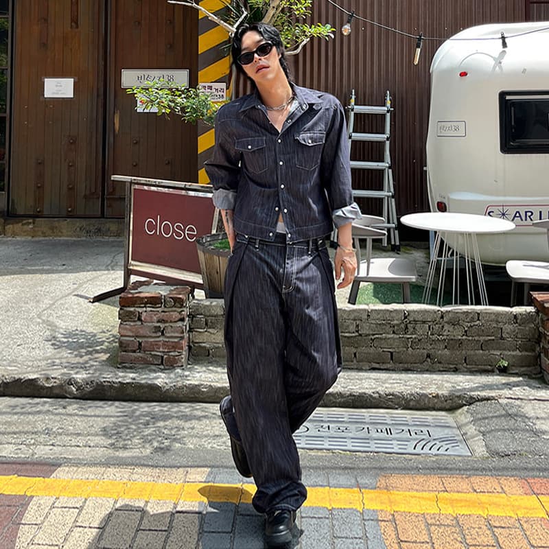 BJ Denim Jacket Men's 2023 Spring/Autumn Korean Loose Fit Washed Straight-Leg Jeans Set
