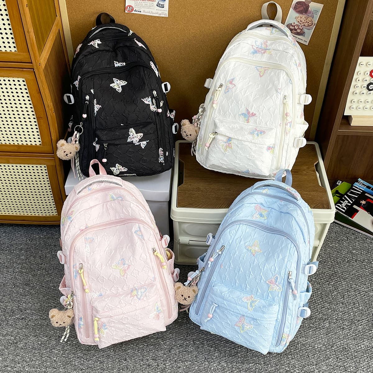 New High-Appeal Fresh Sweet Girly Butterfly Print Backpack College Student School Backpack Shoulder Bag