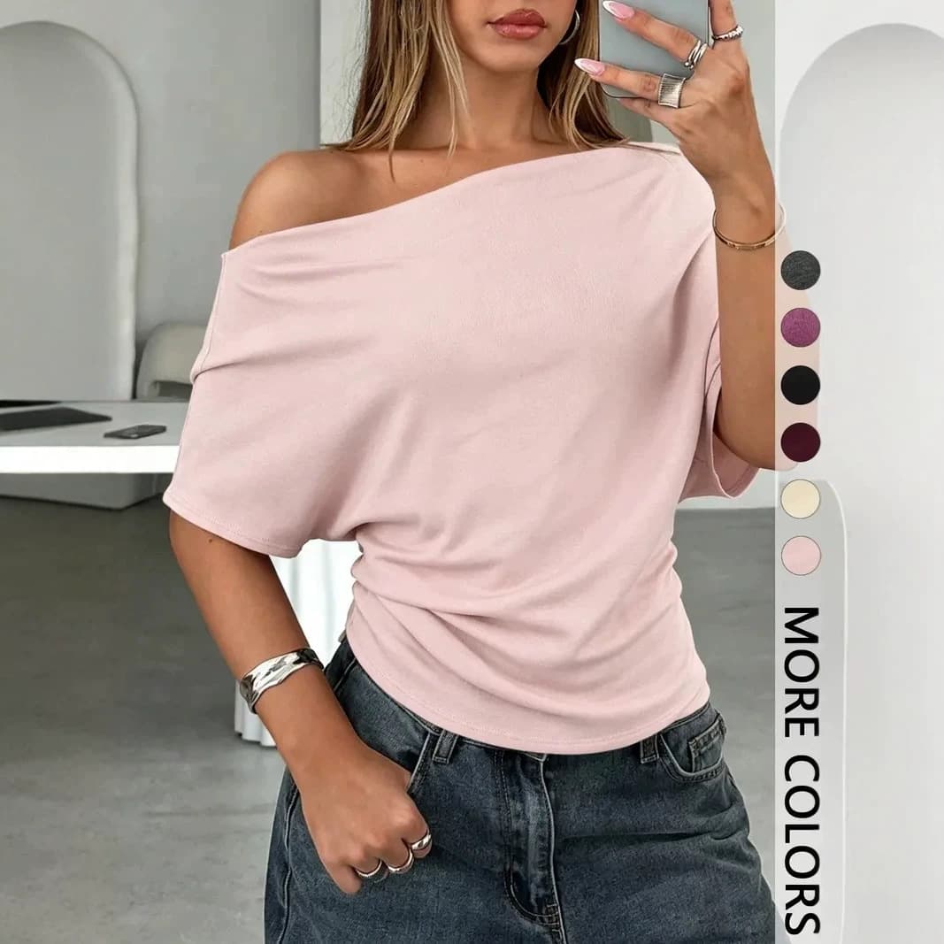 2026 Summer New Amazon Export Women's T-Shirt Sexy Off-Shoulder One-Shoulder Batwing Sleeve Top