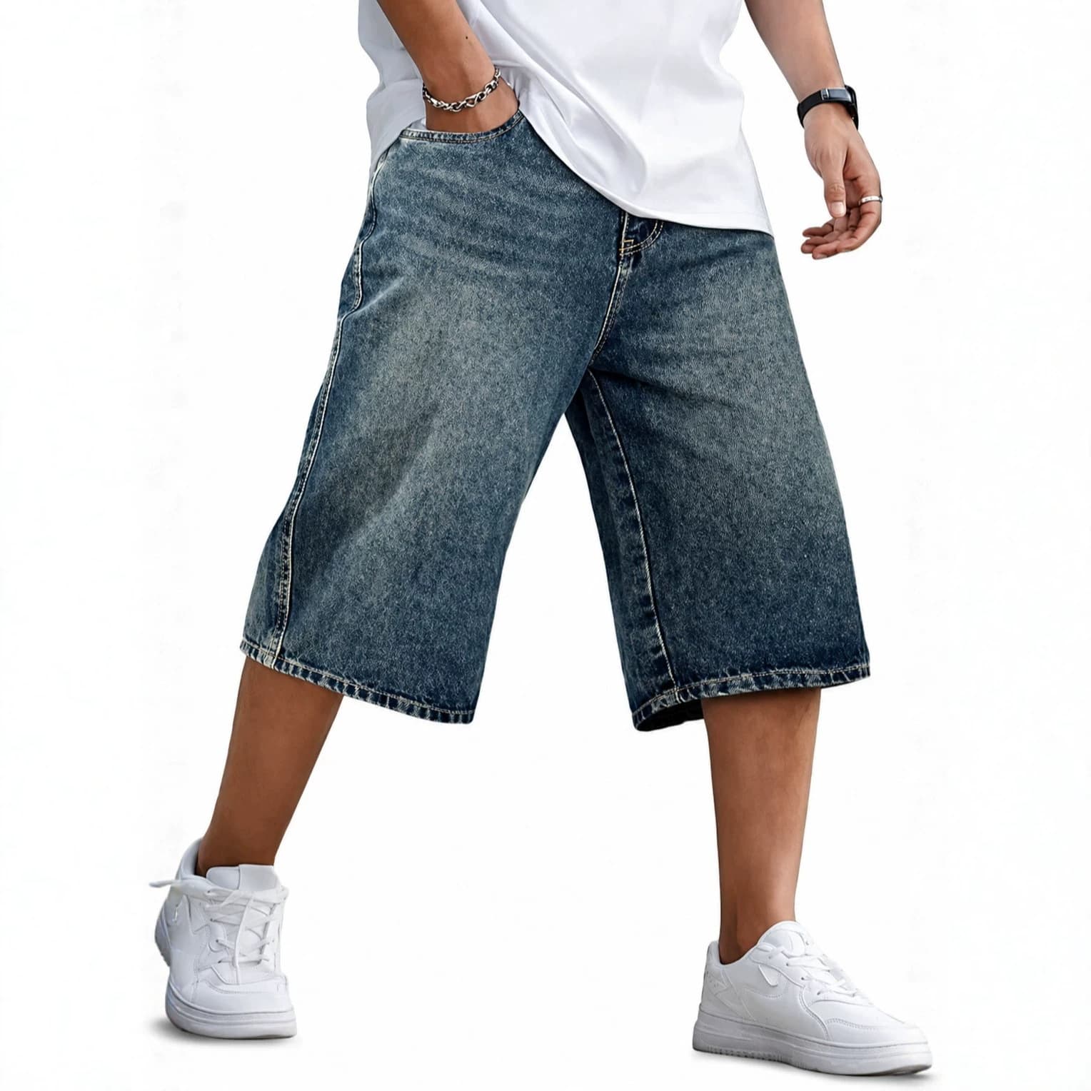 Cross-border Europe and America factory direct sales drop shipping slim fit trendy vintage Y2K jeans men's shorts