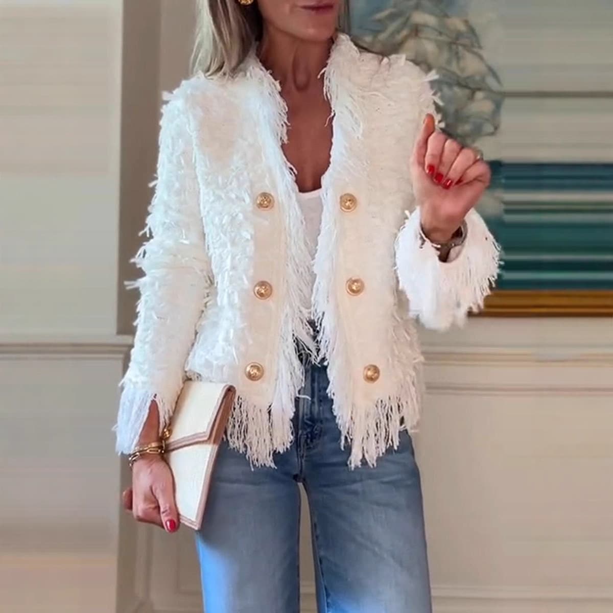 Amazon Cross-border 2025 Autumn European and American Foreign Trade New Women's Fashion Elegant Niche Fringe Top Coat Women