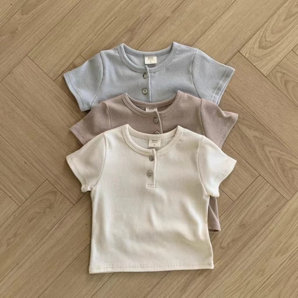 Korean Style Round Neck Short Sleeve Slim Fit Baby T-Shirt Thin Summer Base Shirt Top for Infants and Toddlers Boys and Girls