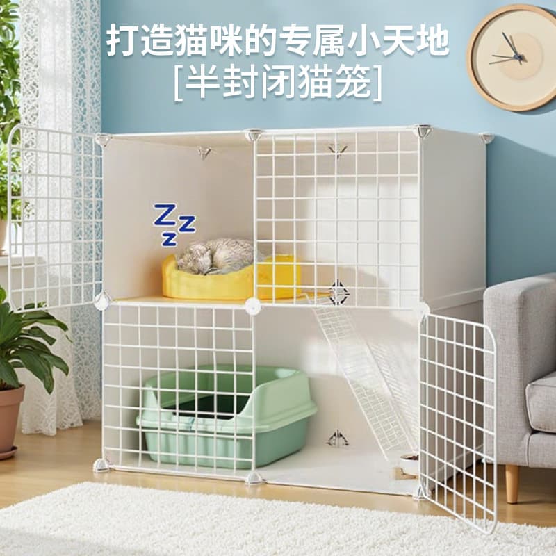 Large Indoor Cat Cage with Spacious Free Space, Small Cat House Villa, All-Season Cat Cabinet