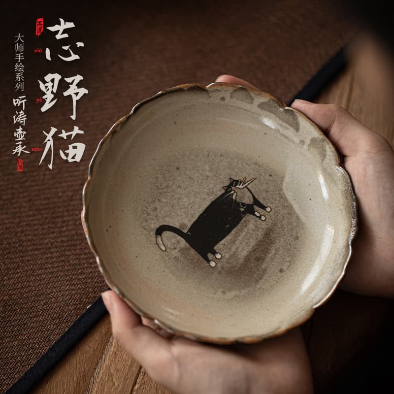 Ceramic Cat Ear Tea Pot Holder Heat Insulation Mat Tea Set Accessories Fruit Plate Tray Tea Snack Plate Traditional Japanese Style
