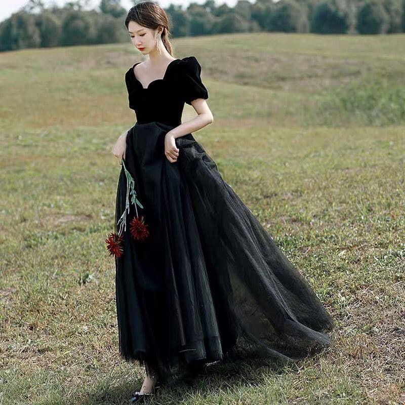 Black Velvet Tulle Evening Gown 2026 New Stage Solo Performance Dress Vocal Student Art Exam Slimming Dress