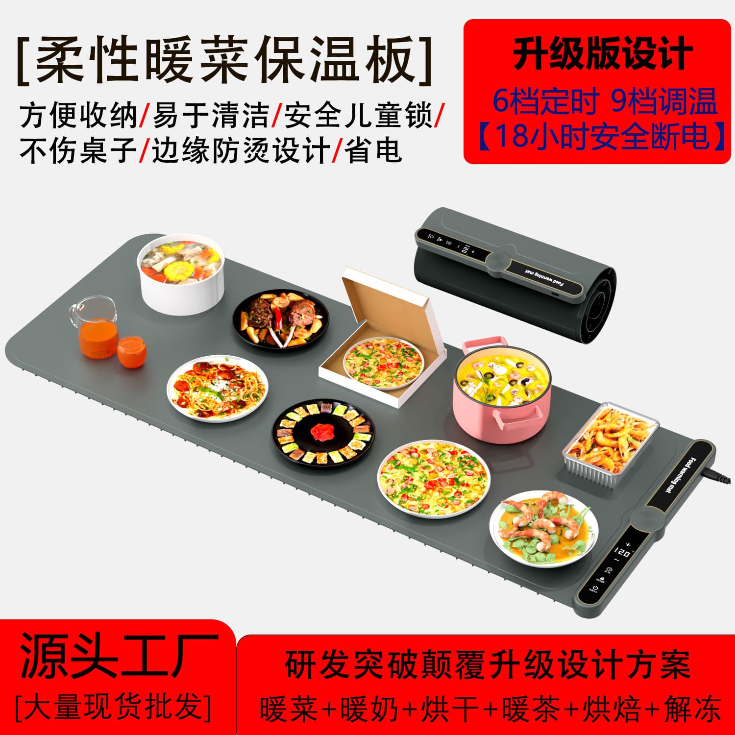 Source Factory Hot Seller Home Insulation Board Mat, Flexible Rollable Warming Tray, Hot Dish Mat Food Device