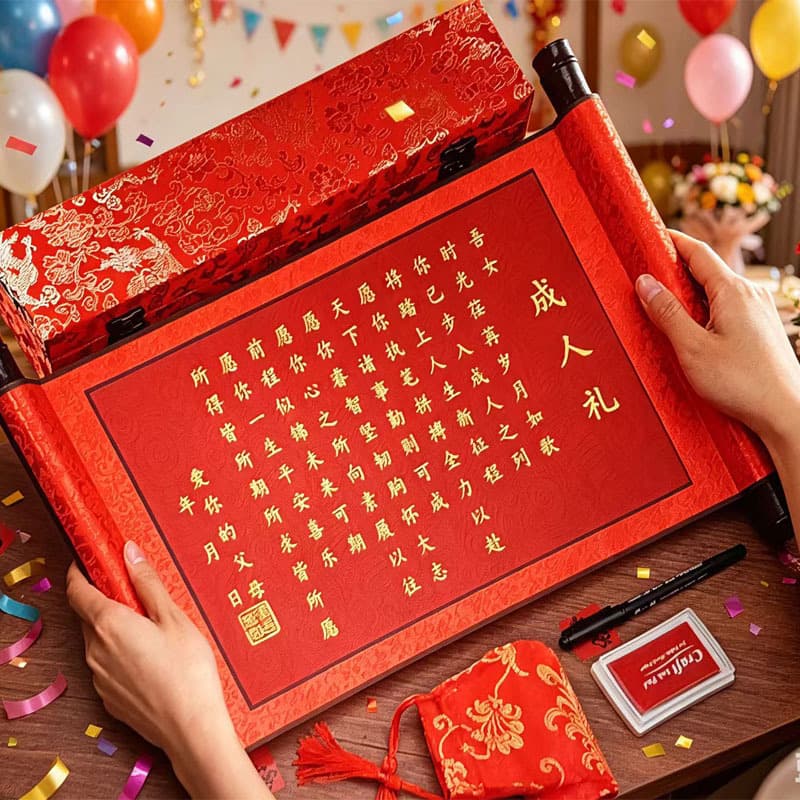Chinese-style auspicious cloud scroll for boys and girls at eighteen, coming-of-age gift scroll, gift for children's growth, can be written on it