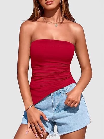 Women's Tube Top 2025 Summer Fashion Strapless Top Going Out Clothes Ruffle Asymmetrical Tube Blouse