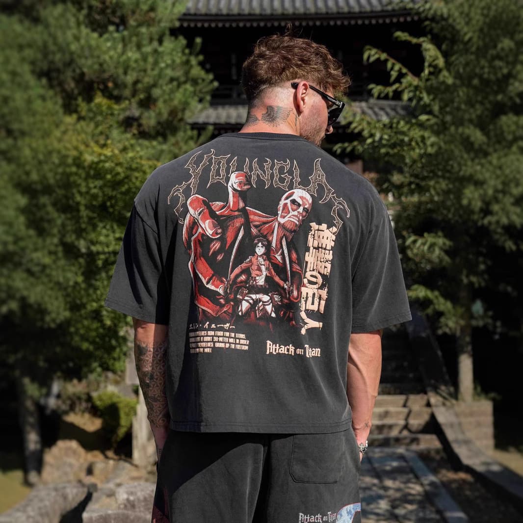 YOUNGLA x Attack on Titan Men's Plus Size Short Sleeve Jogging & Fitness T-Shirt