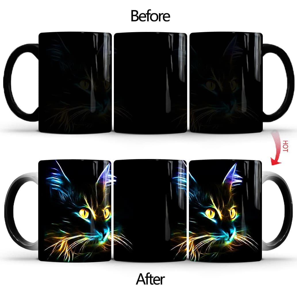Cross-border Cat Colorful Light Cat Color-Changing Mug Ceramic Heat-Sensitive Temperature Coffee Milk Tea Water Cup Gift