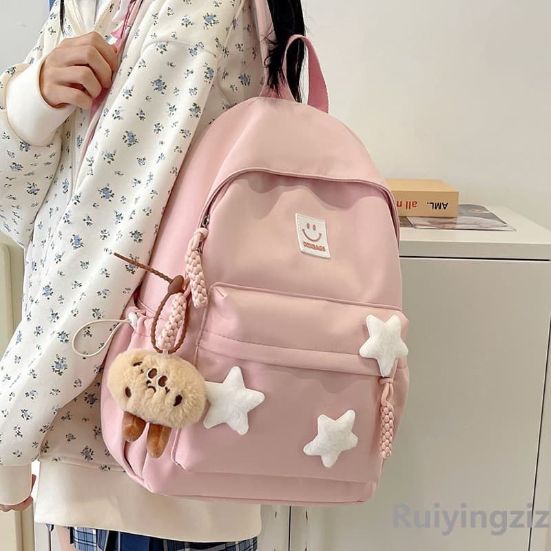 Korean Style Backpack for Girls, Cute Star Design, College Student Travel Bag, Simple and Versatile, Middle School Student Backpack, Trendy