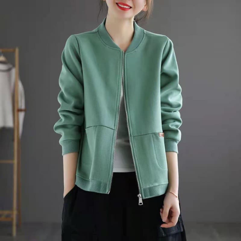 Women's Short Jacket Spring Autumn 2023 Loose Zipper Cardigan Hoodie for Middle-aged Mom Casual