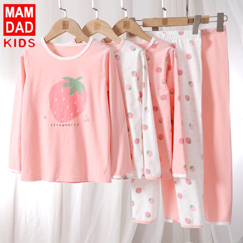 New Children's Lycra Cotton Thermal Underwear Set for Boys and Girls, Middle and Older Kids, Indoor Wear, Pajama Set