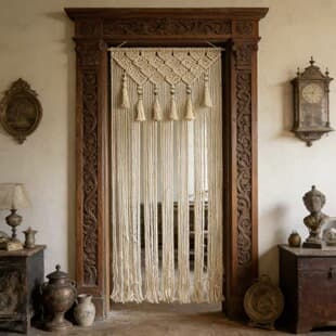 Handwoven Cotton Rope Door Curtain Tassel Partition Curtain Bedroom Balcony Decorative Hanging Curtain Custom Cream Style Cotton Linen Material
