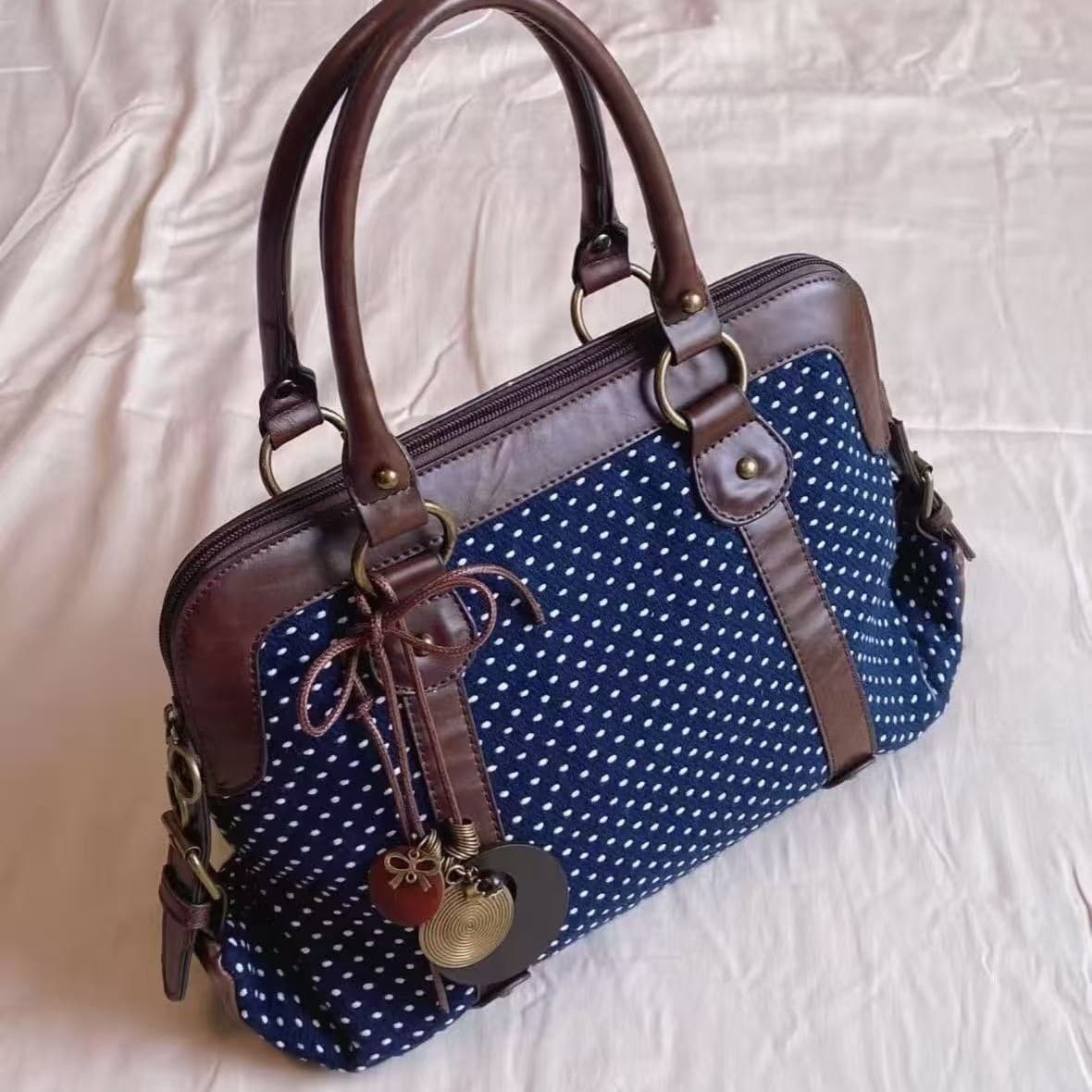 Retro Polka Dot Preppy Style Tote Bag for Women 2025 New Fashion Versatile Large Capacity Commuter Handbag Briefcase
