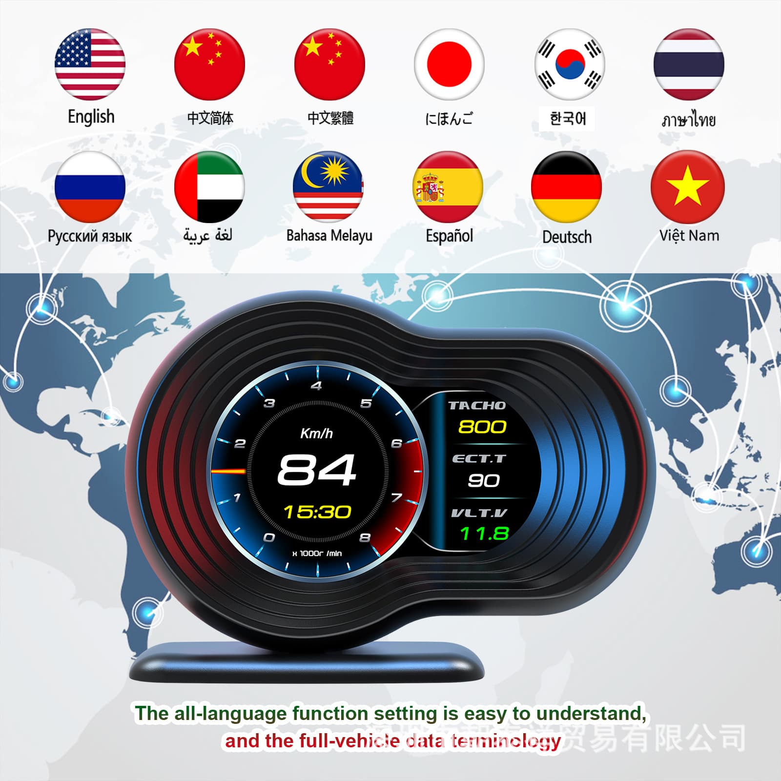 F9 Car HUD Display OBD Vehicle Modification LCD Multifunction Gauge HD Portable Water Temperature RPM Speed