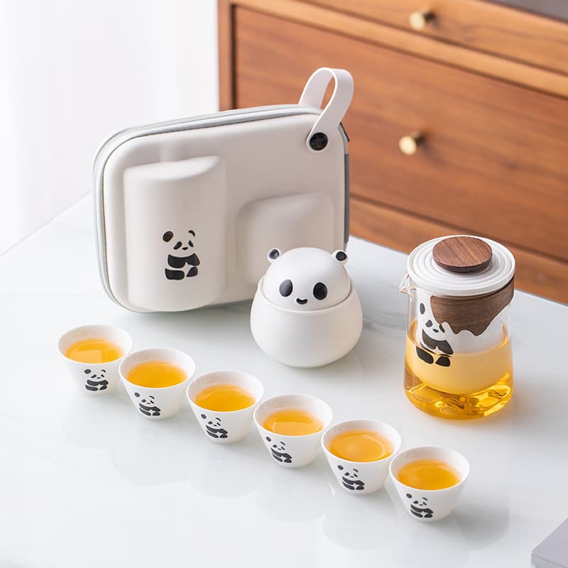 Panda Travel Tea Set Suit Express Cup Portable Outdoor Carry-on Teapot Ceramic Gift Activity Accompanying Gift
