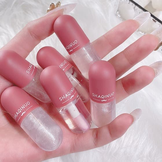 SHAQINUO Mini Capsule Lip Gloss - Transparent Color-Changing Hydrating Lip Gloss with Waterlight Glassy Finish for Students