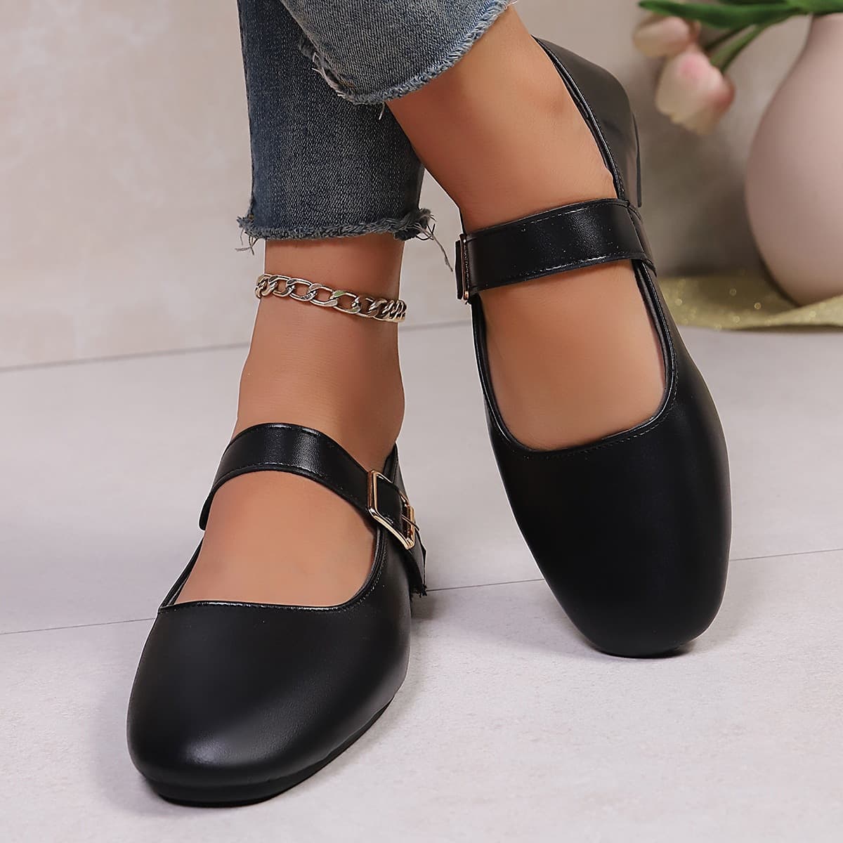 Square Toe Shoes for Women 2026 Spring New Chunky Heel Shallow Mouth Fashion Casual Shoes, Versatile 31 Small Size Women's Shoes
