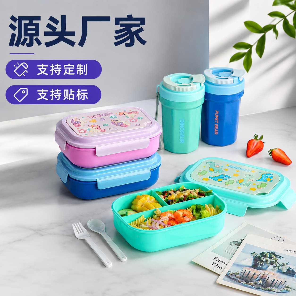 Cartoon Lunch Box Student Microwave Heating Fat Reduction Freshness Preservation Divided Meal Box School Lunch Container