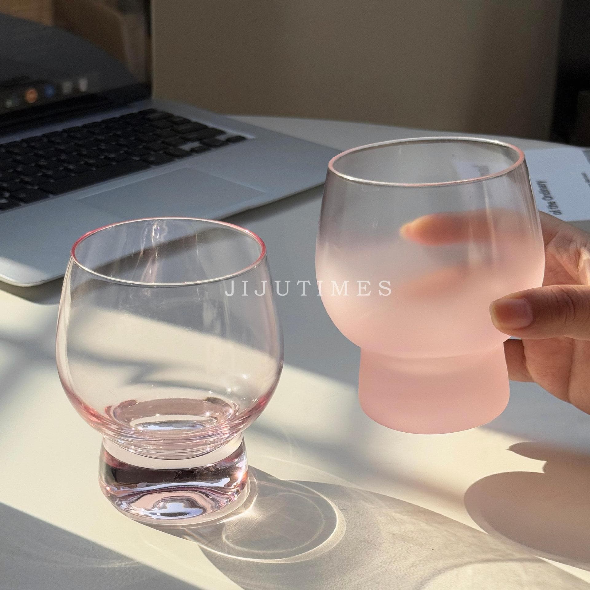 Heart Glass Cup Super Pink French Bulb Cup High Appearance Ins Water Cup Juice Cup Coffee Cup