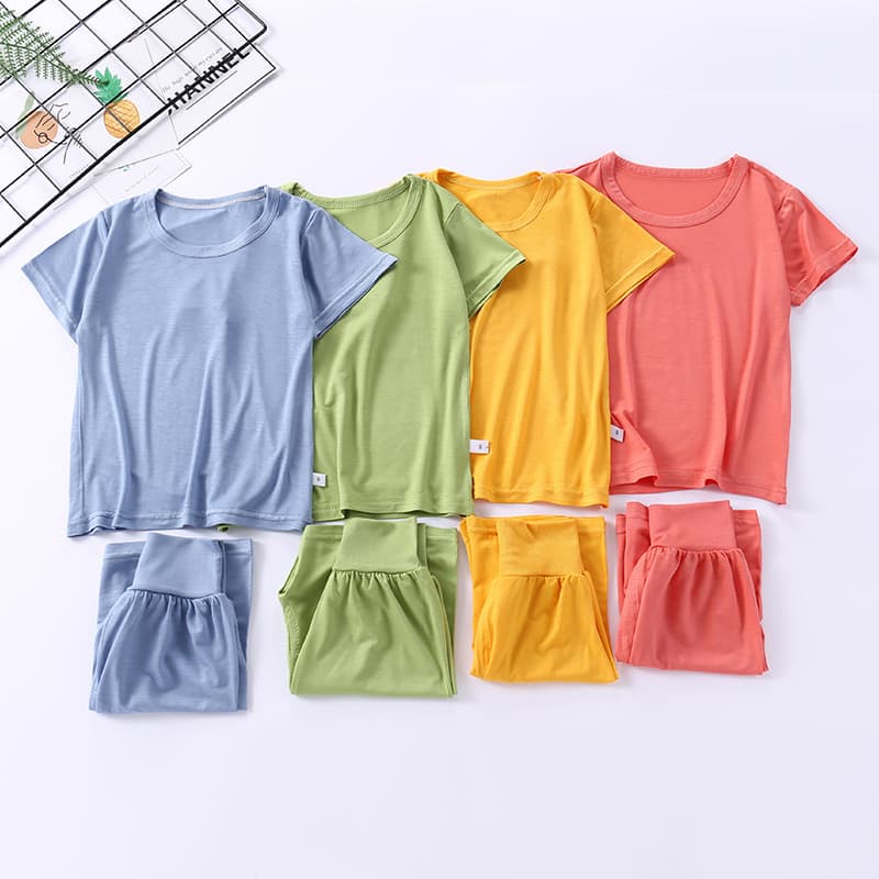 Modal Set with Face Mask, High-Waisted Belly-Protecting Loungewear, Boys' and Girls' Pajamas, Pure Cotton, Moisture-Wicking, for Toddlers and Children