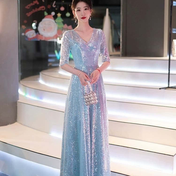 Starry Evening Gown Women Host Chorus Performance Outfit 2026 Summer Autumn New Adult Red Song Dance Group Performance Costume
