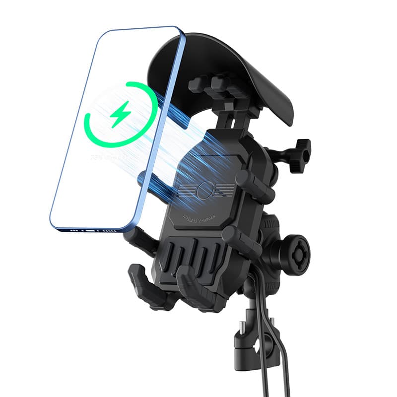 Motorcycle Wireless Charging Phone Mount, Shock-Absorbing Motorcycle Camera Mount, Dual Fast Charging Delivery Navigation Mount