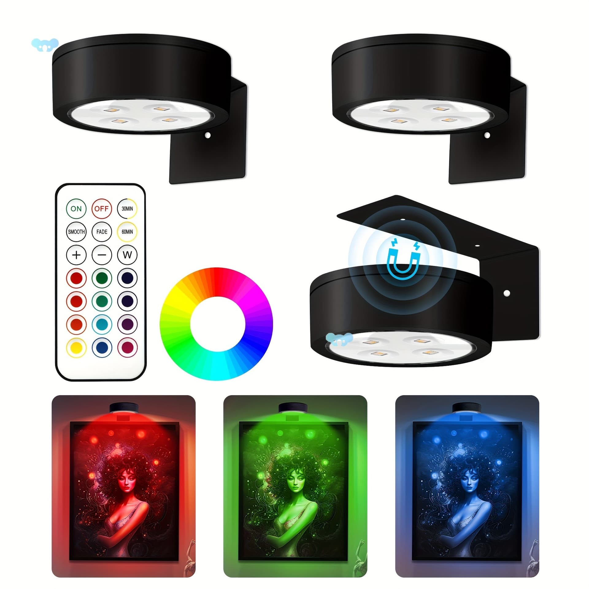 3pcs Picture Lights for Wall 13 rgb Color Magnetic led Art
