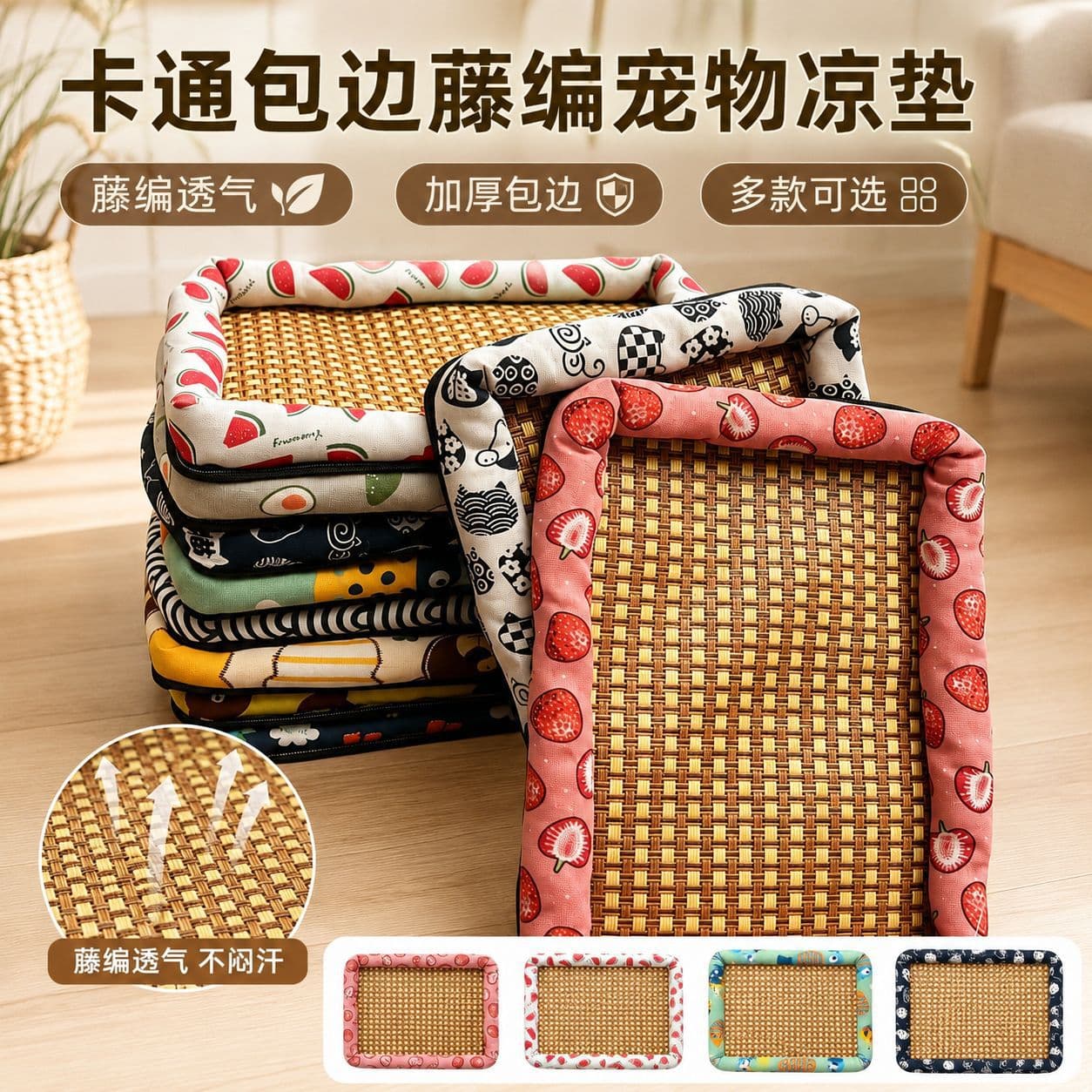 Summer Cat Bed Linen Mat Rattan Woven Pet Cooling Mat Dog Cat Ice Mat Factory Direct Wholesale