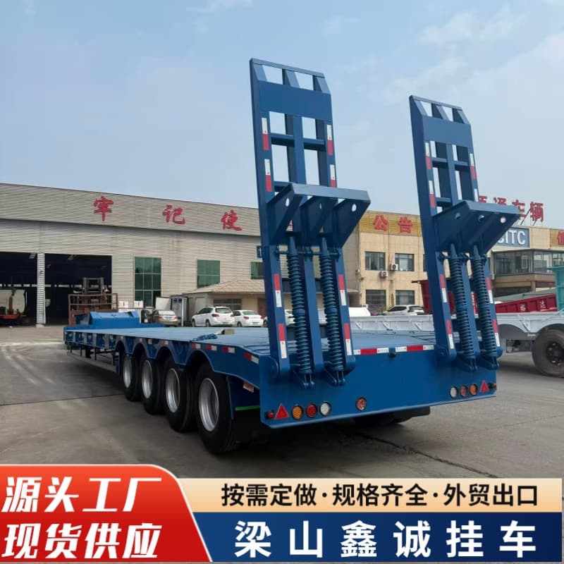 13-meter low-bed transport semi-trailer, three-axle heavy 3-line 6-axle hydraulic ramp hook machine board transport low-bed