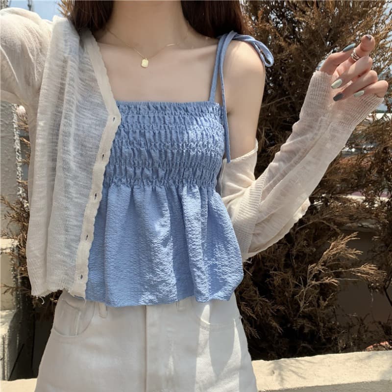 Sweet beach camisole top, perfect for summer, Korean style, slimming, short strapless top, ideal for Southeast Asia.