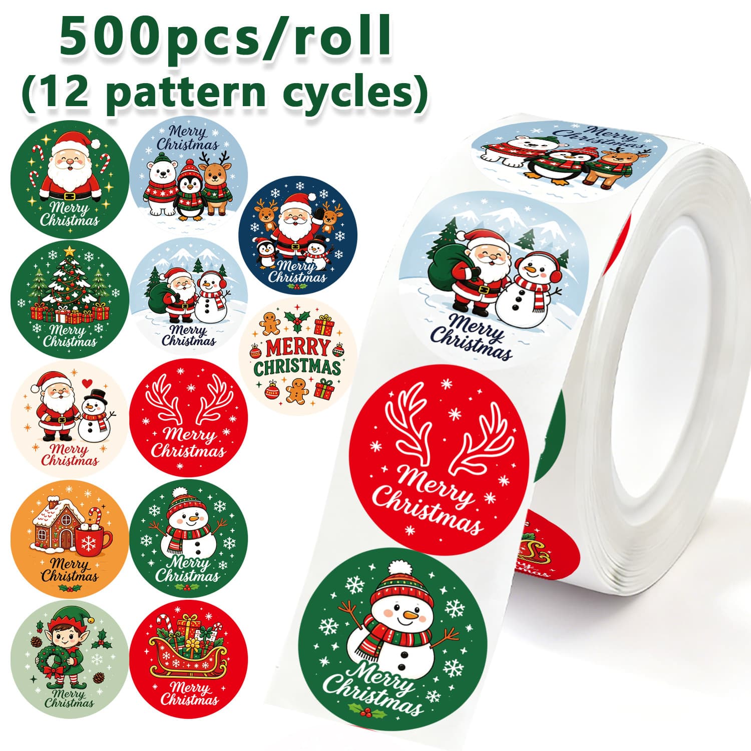 500 stickers/roll Cross-border Christmas themed gift label sticker self-adhesive packaging label handmade DIY sealing sticker