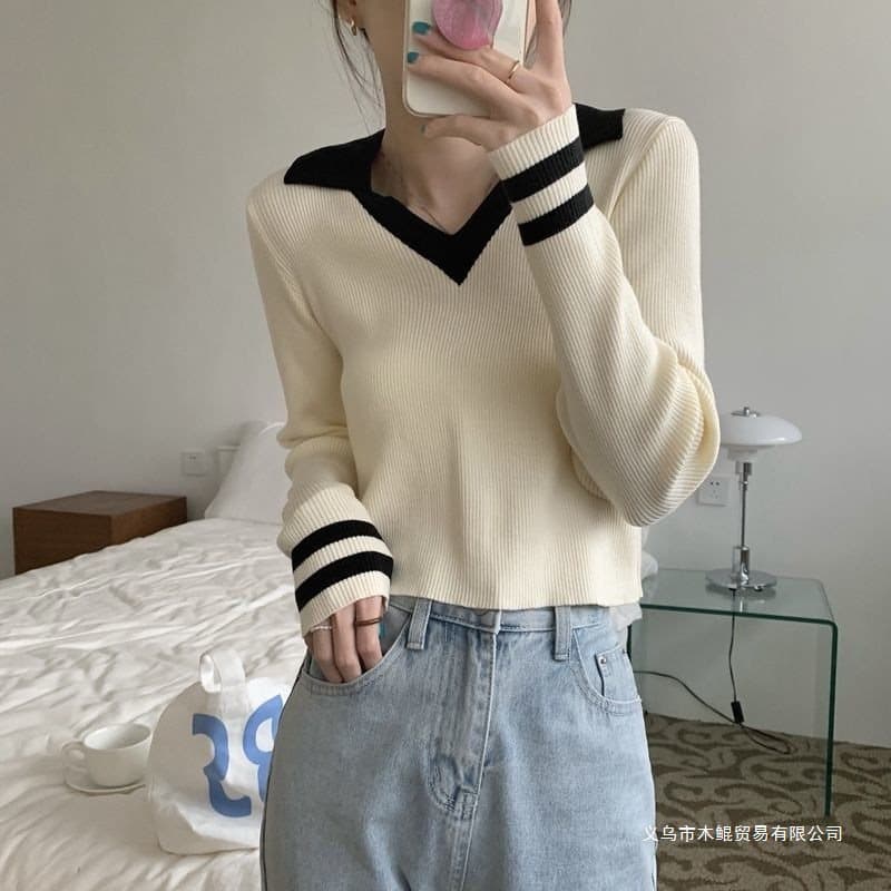 Women's Knit Top Solid Color Fall Winter 2025 New Loose Fit Slim Short Long Sleeve Blouse