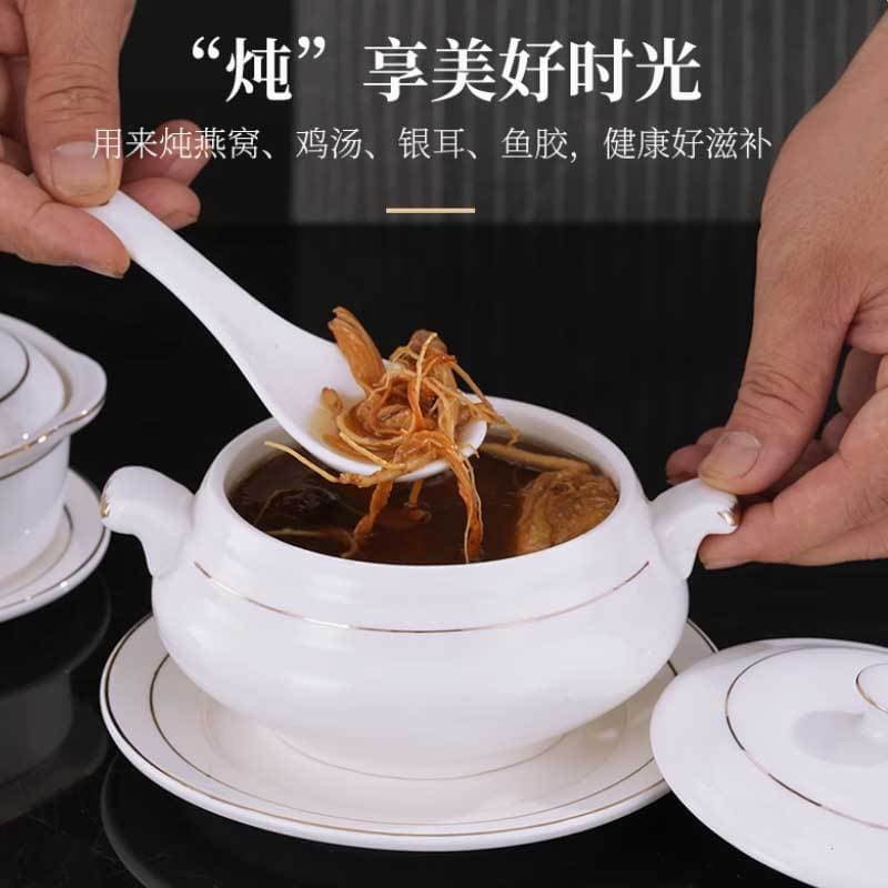 Bone China Beauty Shop Health Porridge Bowl Small Stew Cup Dessert Bowl Bird's Nest Bowl Soup Bowl with Lid Ceramic Buddha Jumping Wall Soup Cup