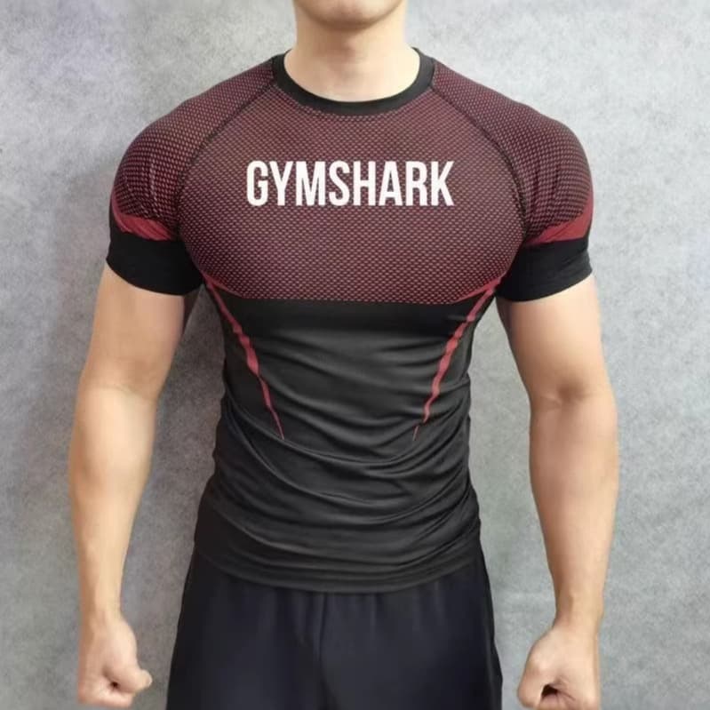 GYMSHRK American Style Summer New Men's Tight T-Shirt Jogger Sports Fitness Running Training Quick Dry Short Sleeve