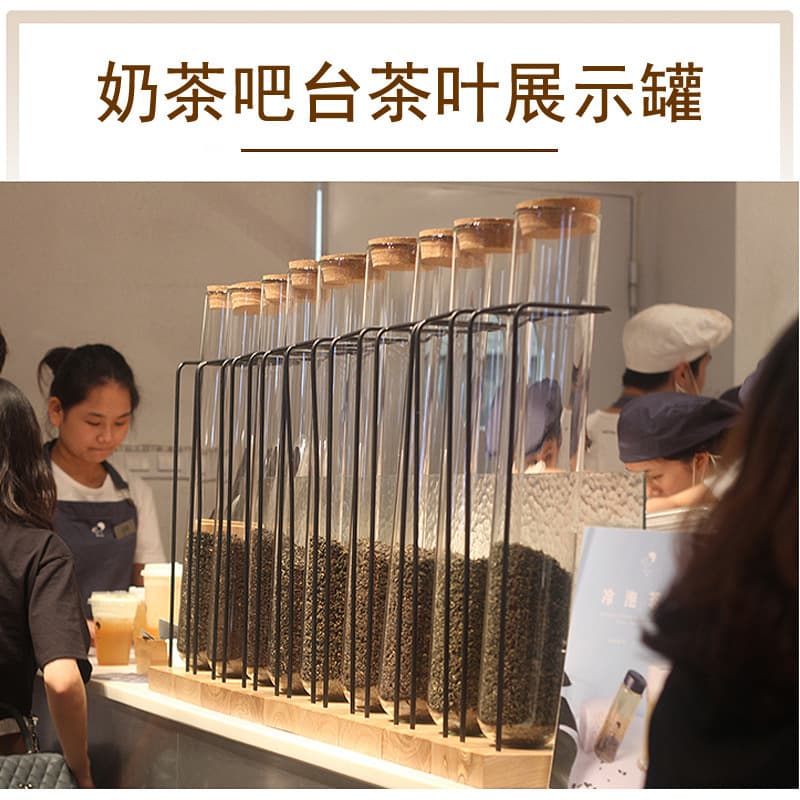 HeyTea Test Tube Display Jar Stand, Bar Tea Glass Ornament Sealed Container for Bubble Tea Shop Decoration and Herb Storage Bottle