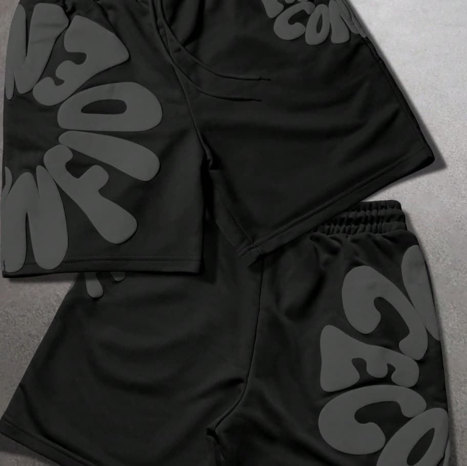 Men's Cross-Border Sports Shorts with Letter Digital Print, Drawstring Contrast Design, Loose, Comfortable, Breathable Casual Shorts